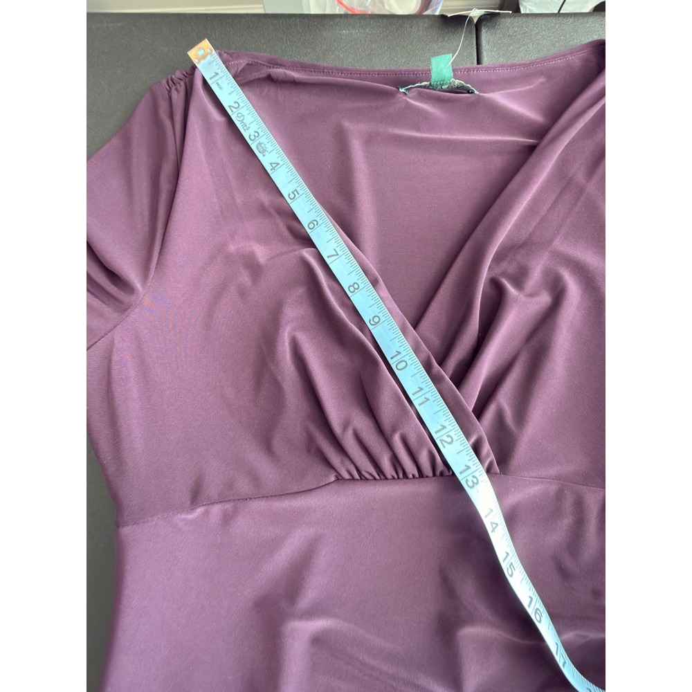 Lauren Ralph‎ Lauren Dress Women's Purple V-Neck Ruched Cocktail Hour Event 10 - Picture 11 of 14